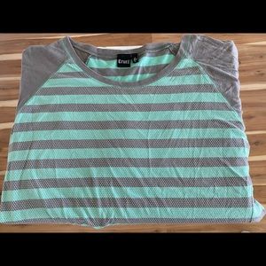 Cruel Girl Mint and Gray Striped Baseball Style Tee - Size XL
